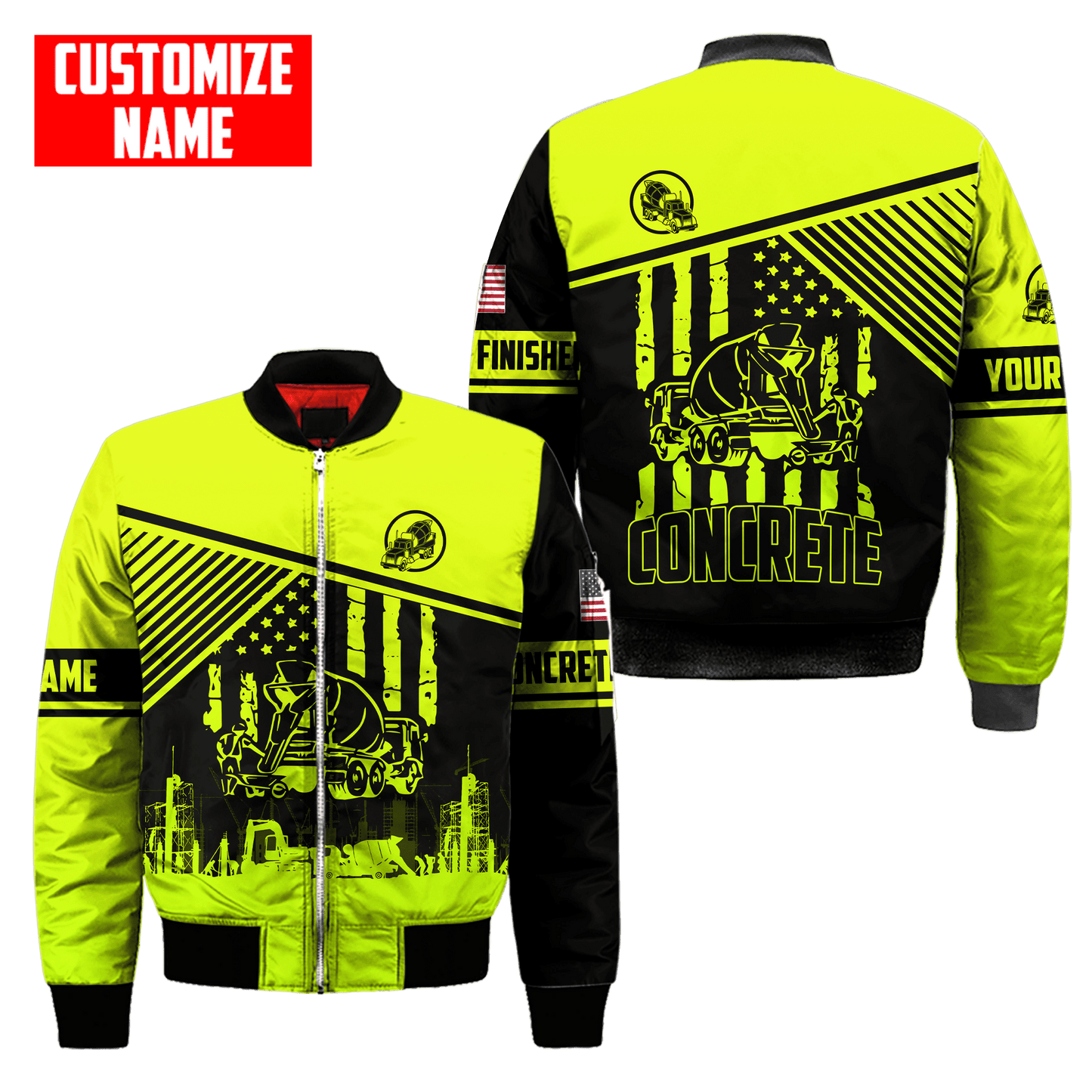 US Green Concrete Finisher Mixer Truck Custom name 3D Printed Shirts