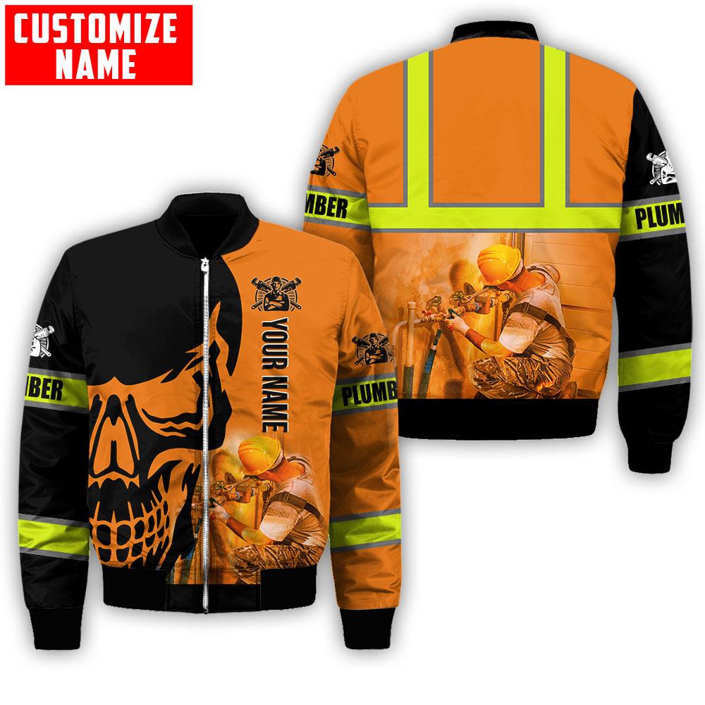 Tmarc Tee Personalized Plumber Orange Skull Apparel