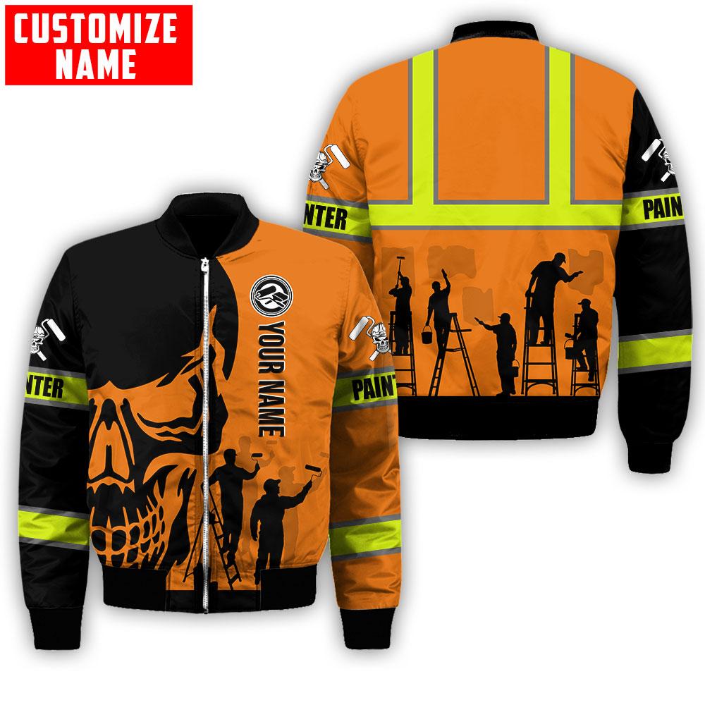 Tmarc Tee Personalized Name Painter 3D All Over Printed Unisex Shirts Orange Skull