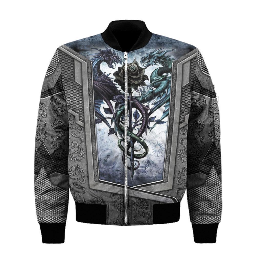 Tmarc Tee Dragon Couple Rose Flowers Armor 3D All Over Printed Winter Shirts