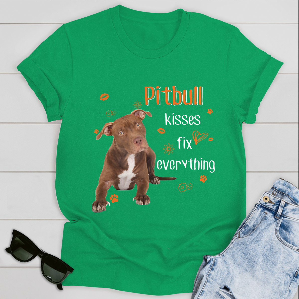 Dog T-shirt Pitbull Kisses Fix Everything