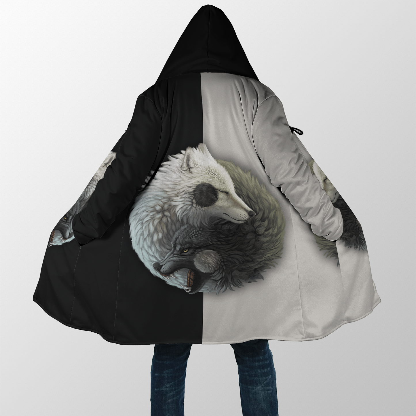 Wolf Yin and Yang 3D All Over Printed Unisex Deluxe Hoodie ML