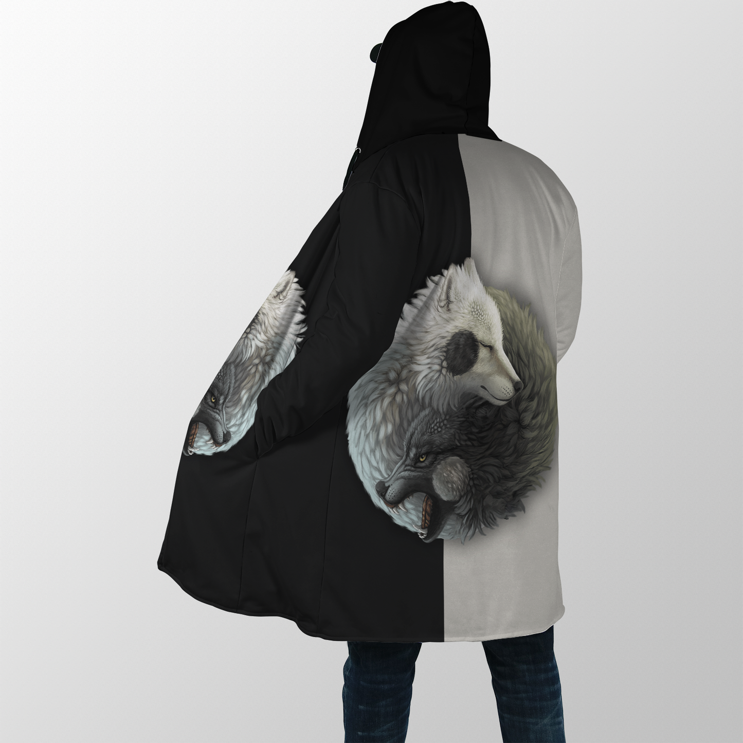 Wolf Yin and Yang 3D All Over Printed Unisex Deluxe Hoodie ML