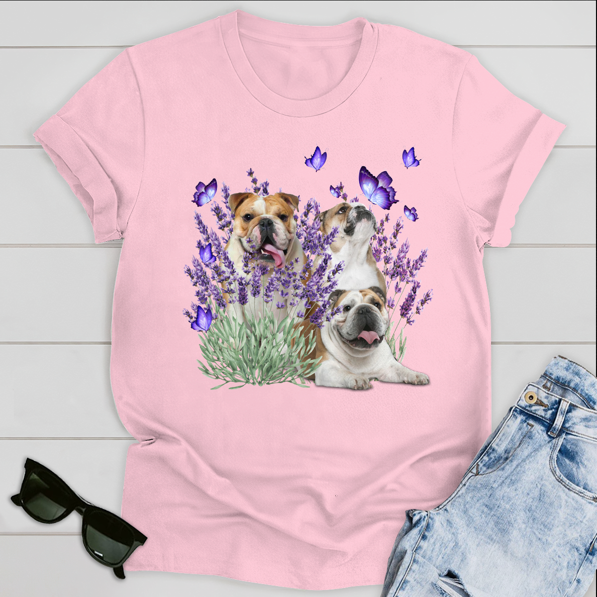 Dog T-shirt Bulldog And Flowers