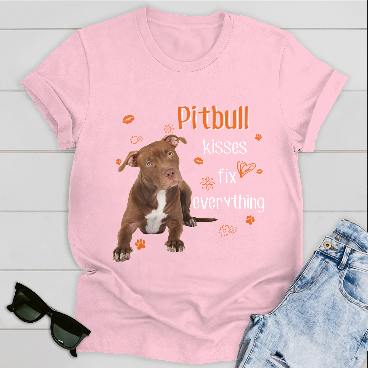 Dog T-shirt Pitbull Kisses Fix Everything