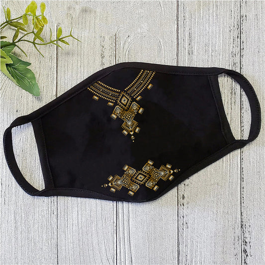 African Golden Dashiki Pattern Face Mask ML