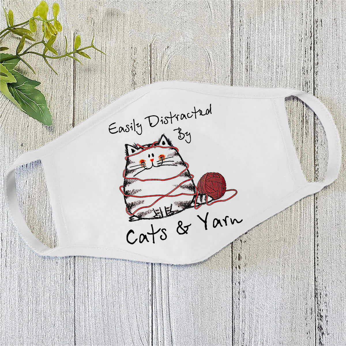 Big Cat and Yarn Sewing Face Mask DL