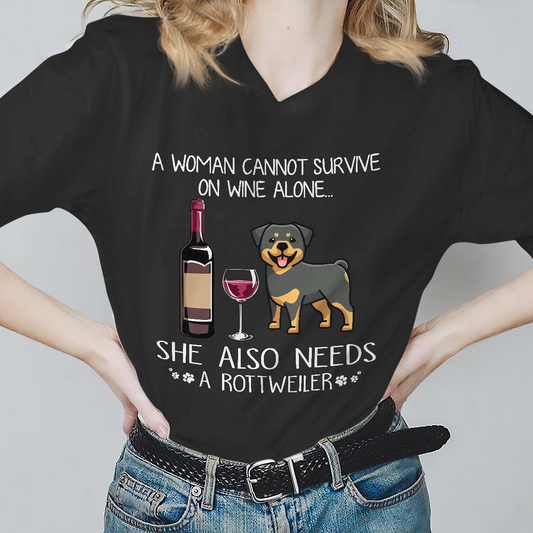Dog T-shirt Rottweiler A Woman Wine