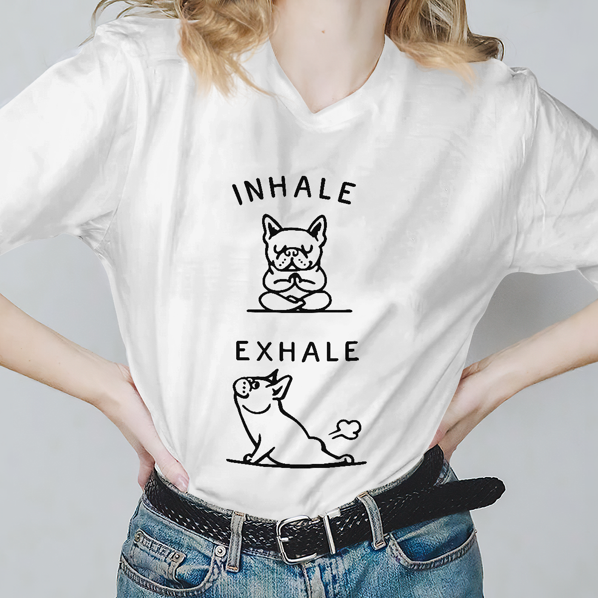 Dog T-shirt Bulldog Yoga Inhale Exhale