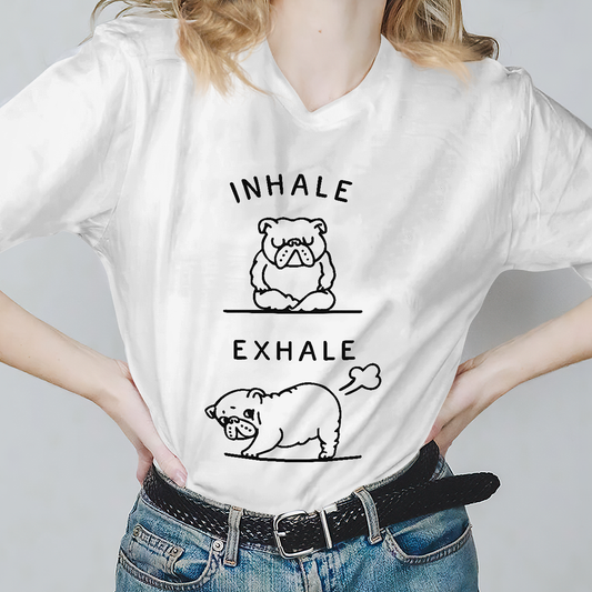 Dog T-shirt Frenchie Yoga Inhale Exhale