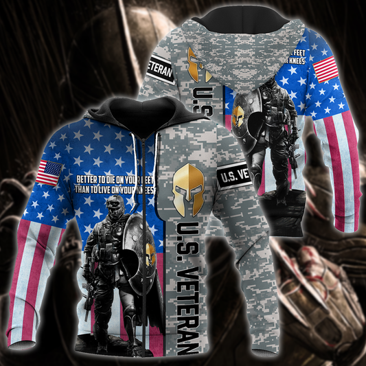Spartan Soldier US Veteran 3D All Over Printed Shirt Hoodie MP21082020