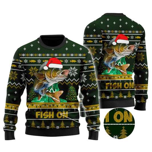 Walleye Fishing Fish on Christmas Hat Knitted Sweater