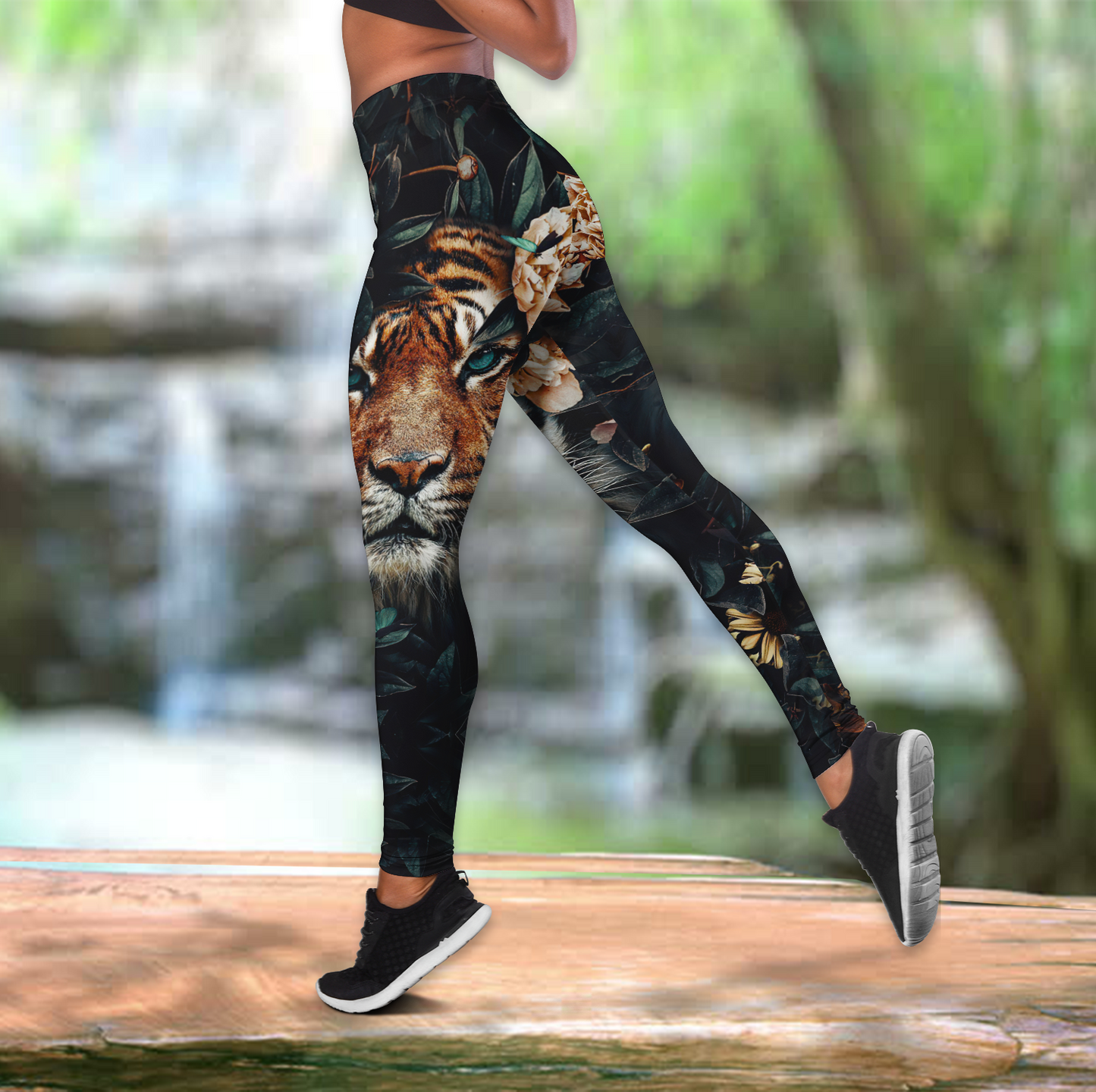 Tiger with Flower Combo legging + hollow tank combo for Women