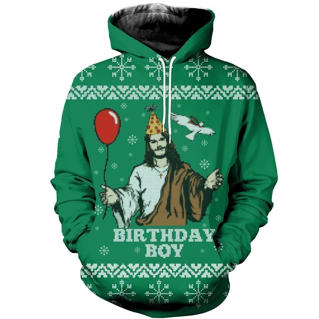 3D All Over Printed Ugly Sweater Happy Birthday Jesus Shirts and Shorts - Amaze Style™-Jesus