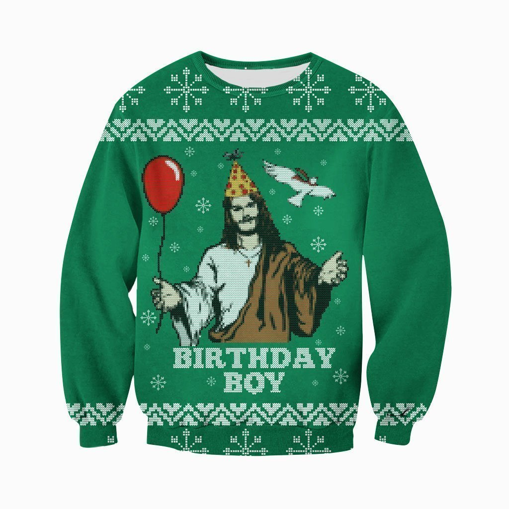 3D All Over Printed Ugly Sweater Happy Birthday Jesus Shirts and Shorts - Amaze Style™-Jesus