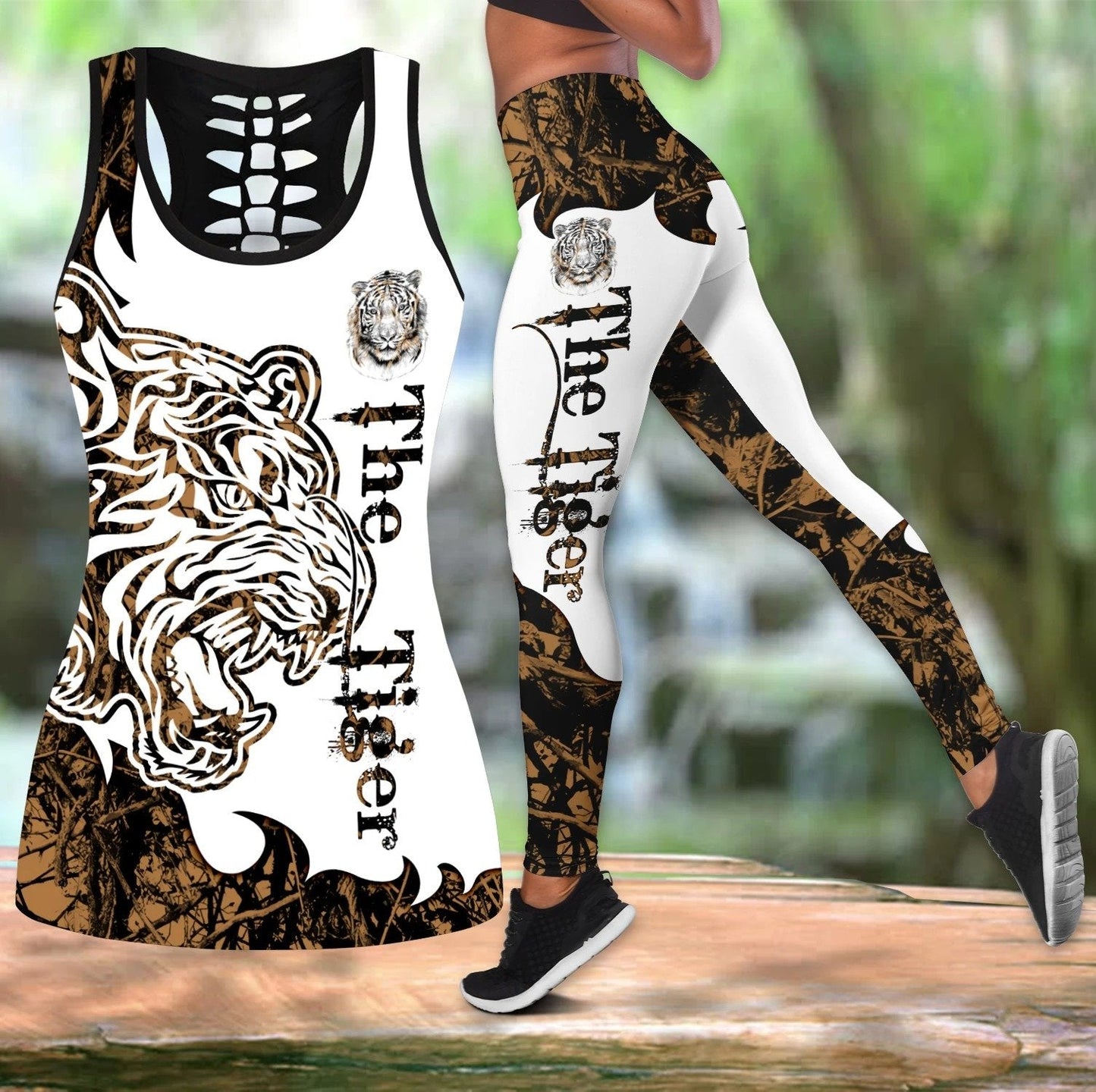Tiger Brown Tattoo Combo Tank Top + Legging JJW17082003S
