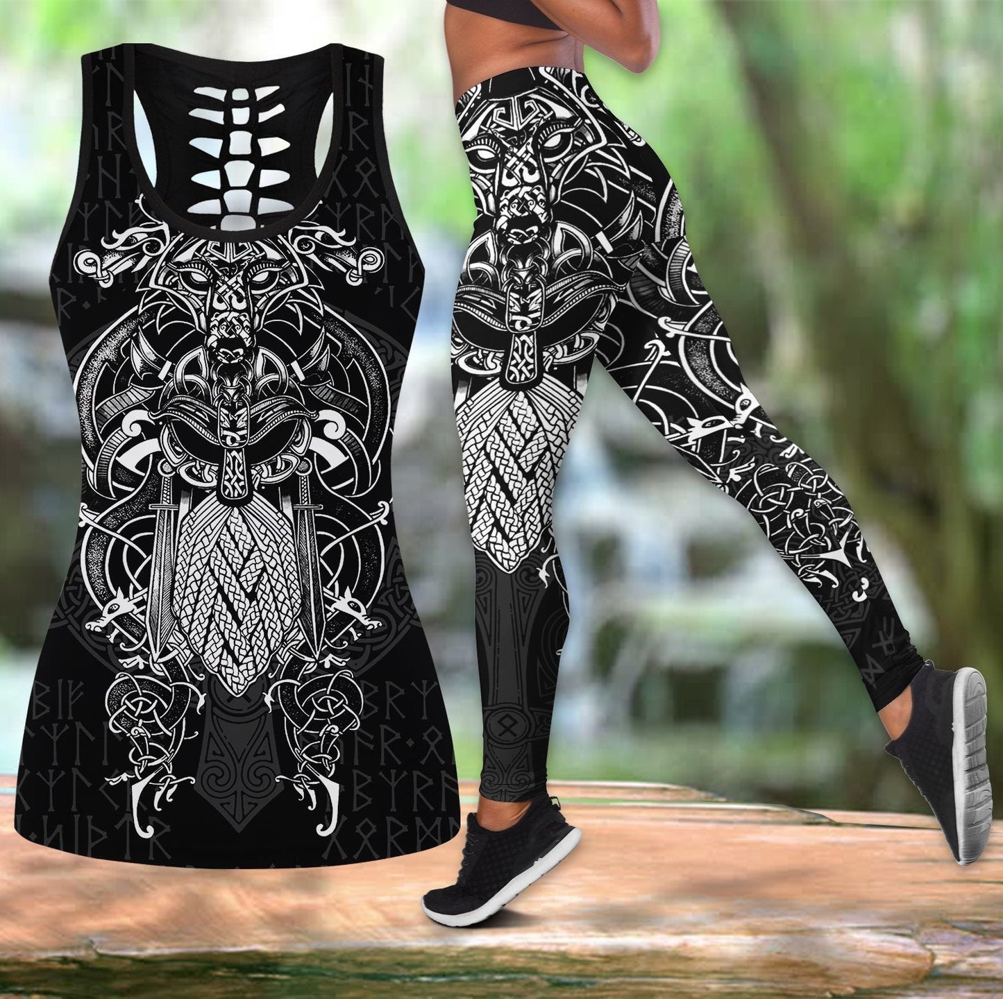 Vikings - Odin Tatoo Style Combo Tank + Legging - Amaze Style™-Apparel