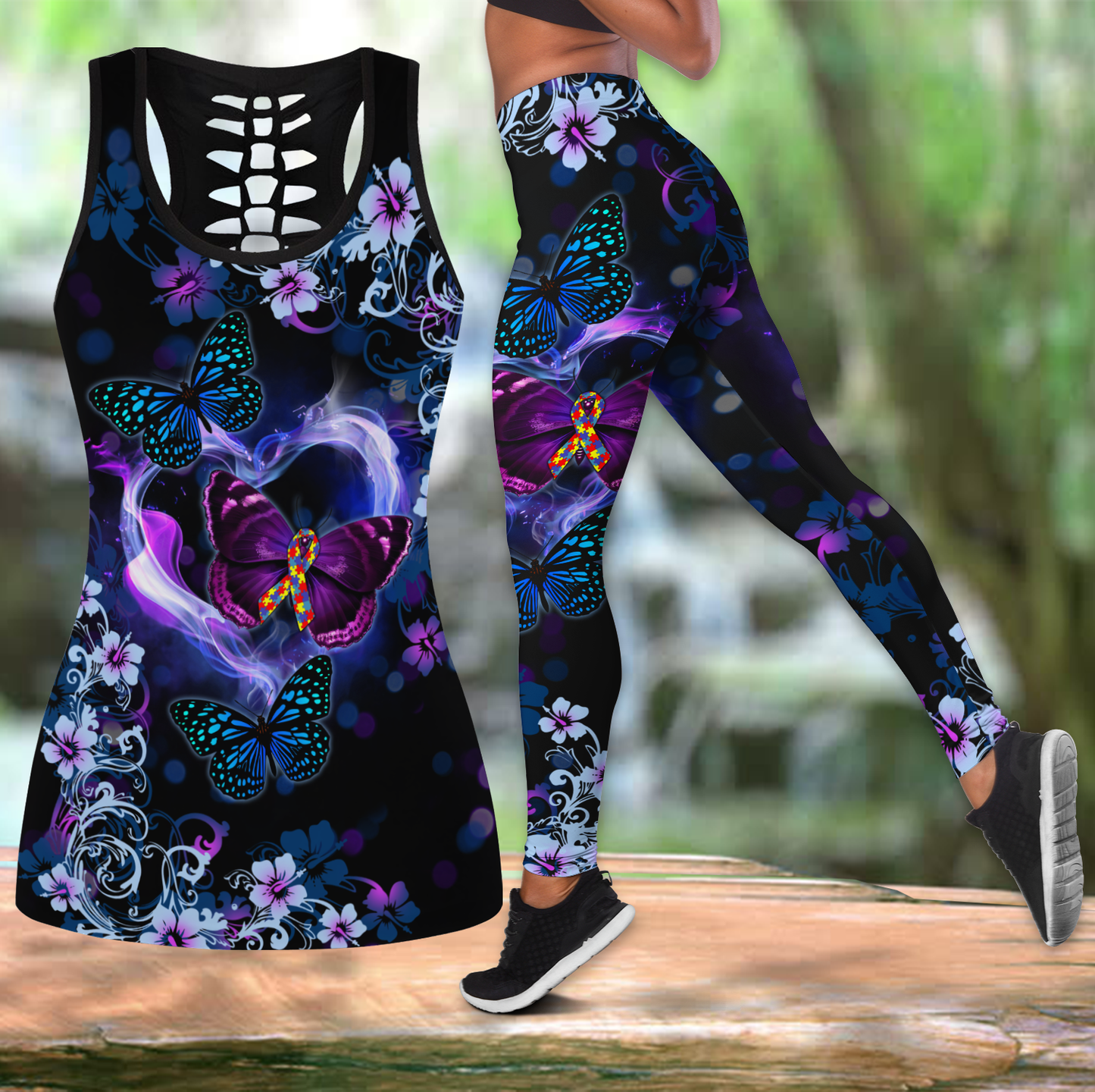 Beautiful Butterfly -Autism Ribbon Combo Tank + Legging JJ290402 - Amaze Style™-Apparel