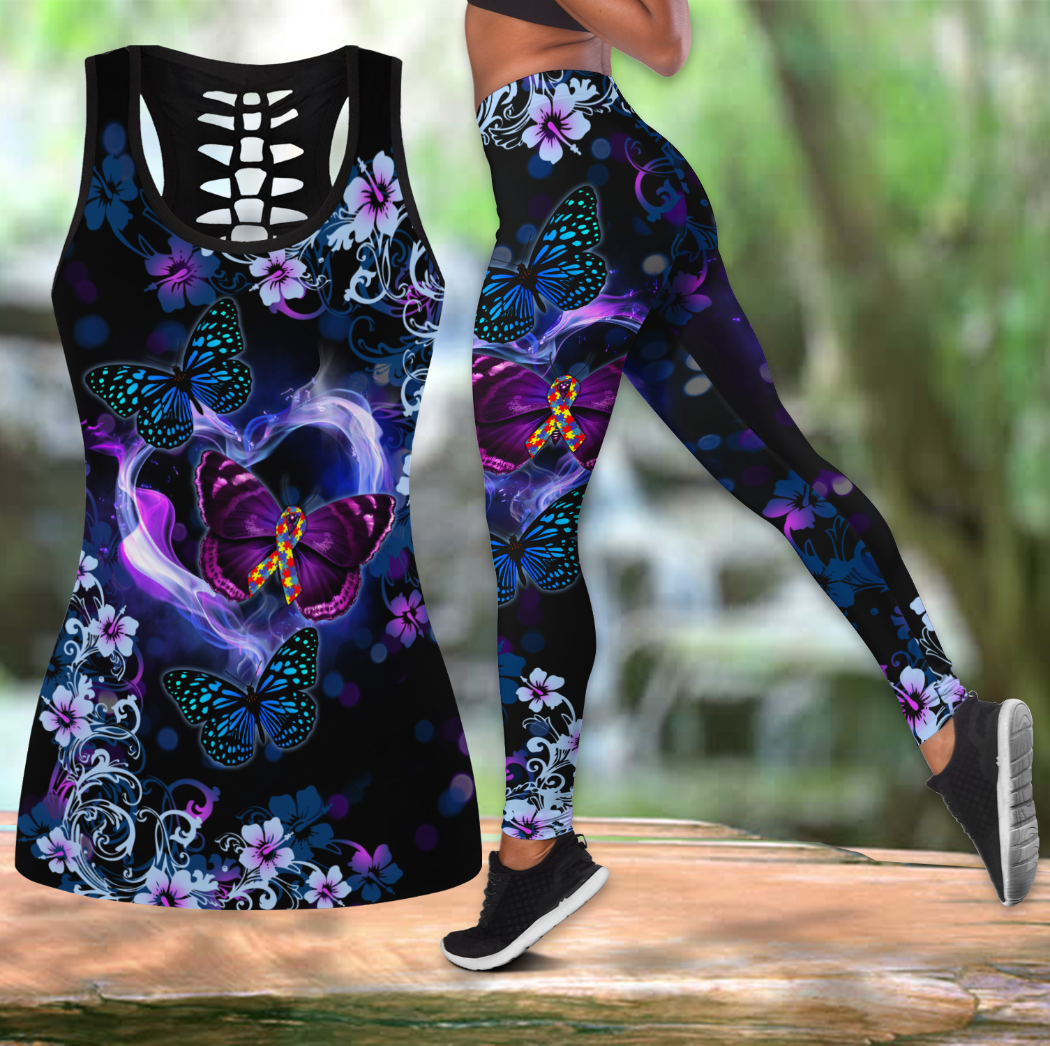 Beautiful Butterfly -Autism Ribbon Combo Tank + Legging JJ290402 - Amaze Style™-Apparel