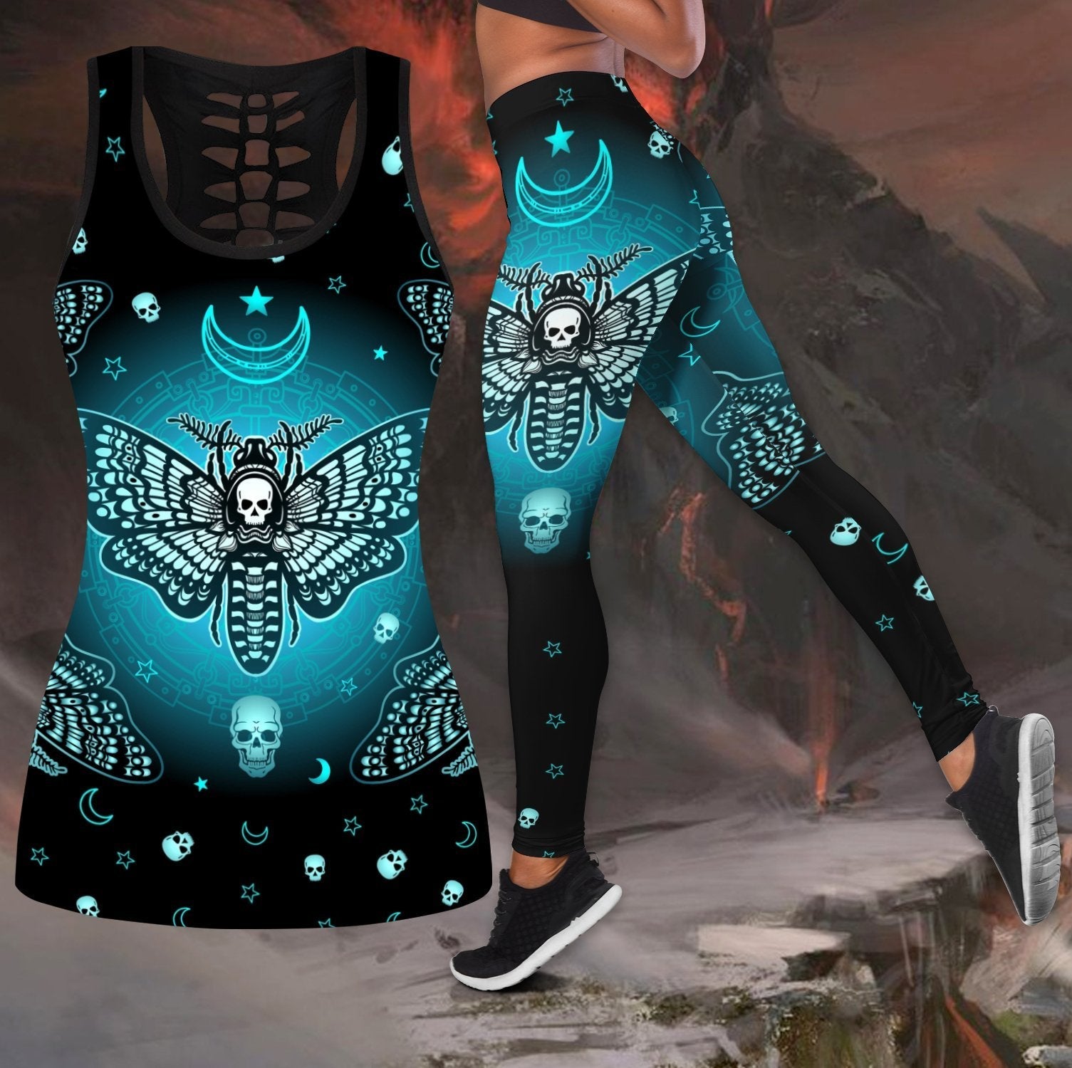 Butterfly Love Skull and Tattoos tanktop & legging outfit for women QB05192005 - Amaze Style™-Apparel