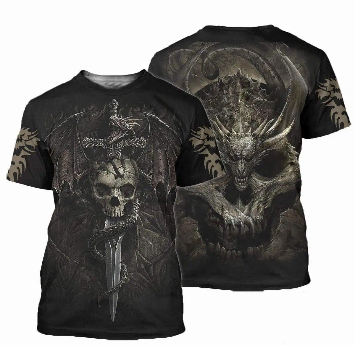 3D Tattoo and Dungeon Dragon Hoodie T Shirt For Men and Women NM050919-Apparel-NM-T-Shirt-S-Vibe Cosy™