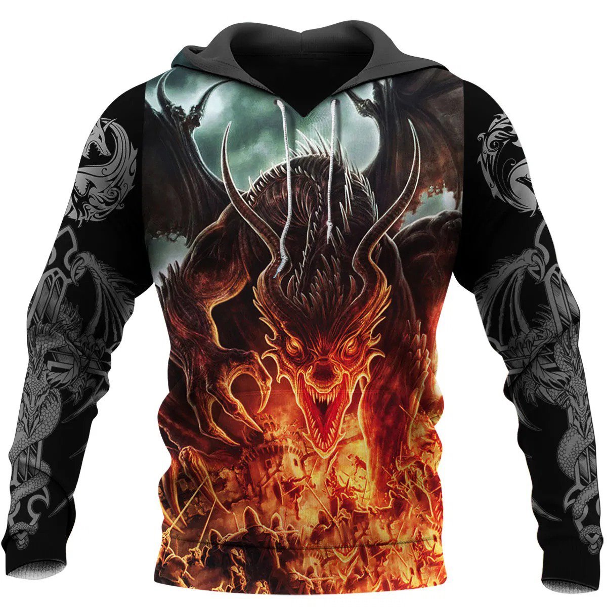 3D Tattoo and Dungeon Dragon Hoodie T Shirt For Men and Women NM050940-Apparel-NM-Hoodie-S-Vibe Cosy™