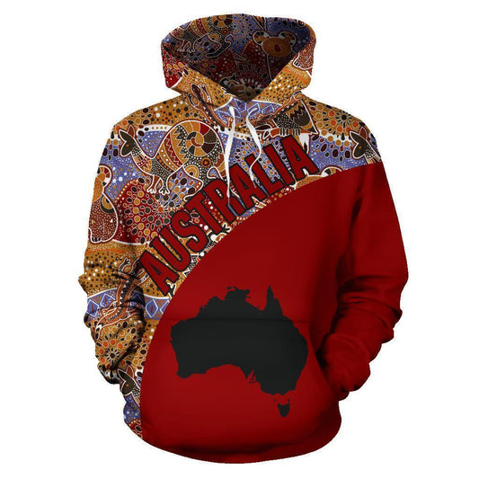 Australia Hoodie Aboriginal Kangaroo Red NNK 1409 - Amaze Style™-Apparel