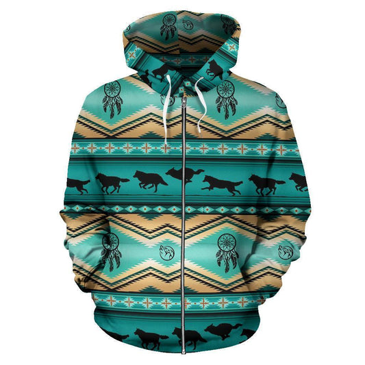 3D Native American Wolf Pattern Zipper Hoodie NVD1303 - Amaze Style™-Apparel