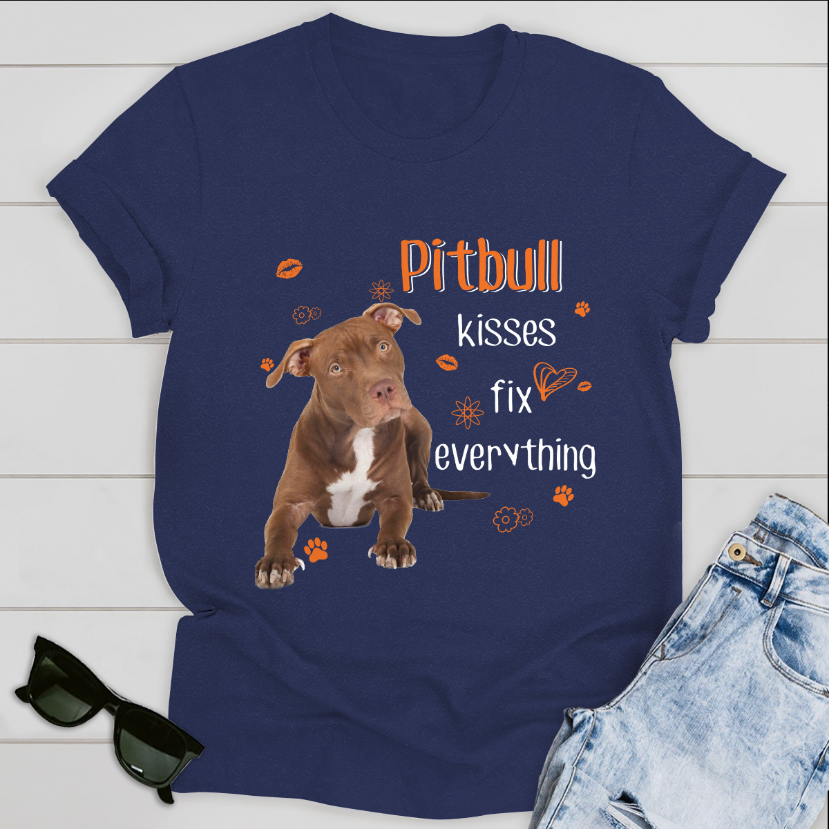 Dog T-shirt Pitbull Kisses Fix Everything