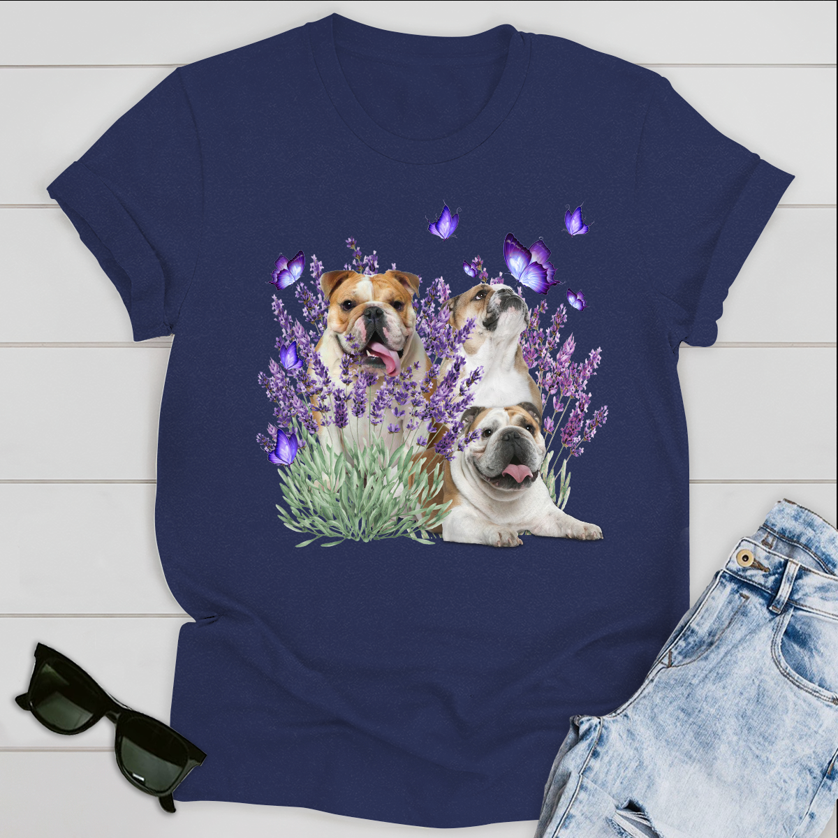 Dog T-shirt Bulldog And Flowers