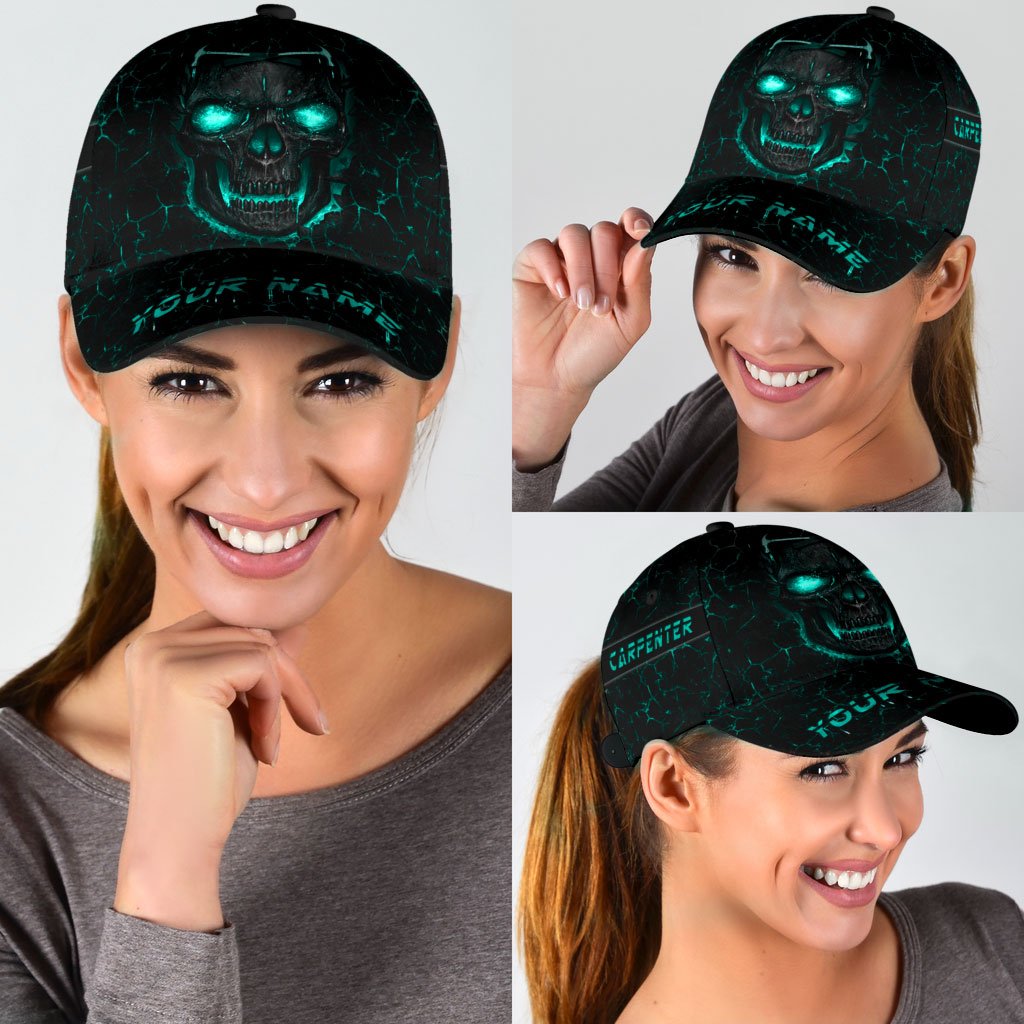 Tmarctee Carpenter Customized Name 3D All Over Printed Classic Cap Blue Skull