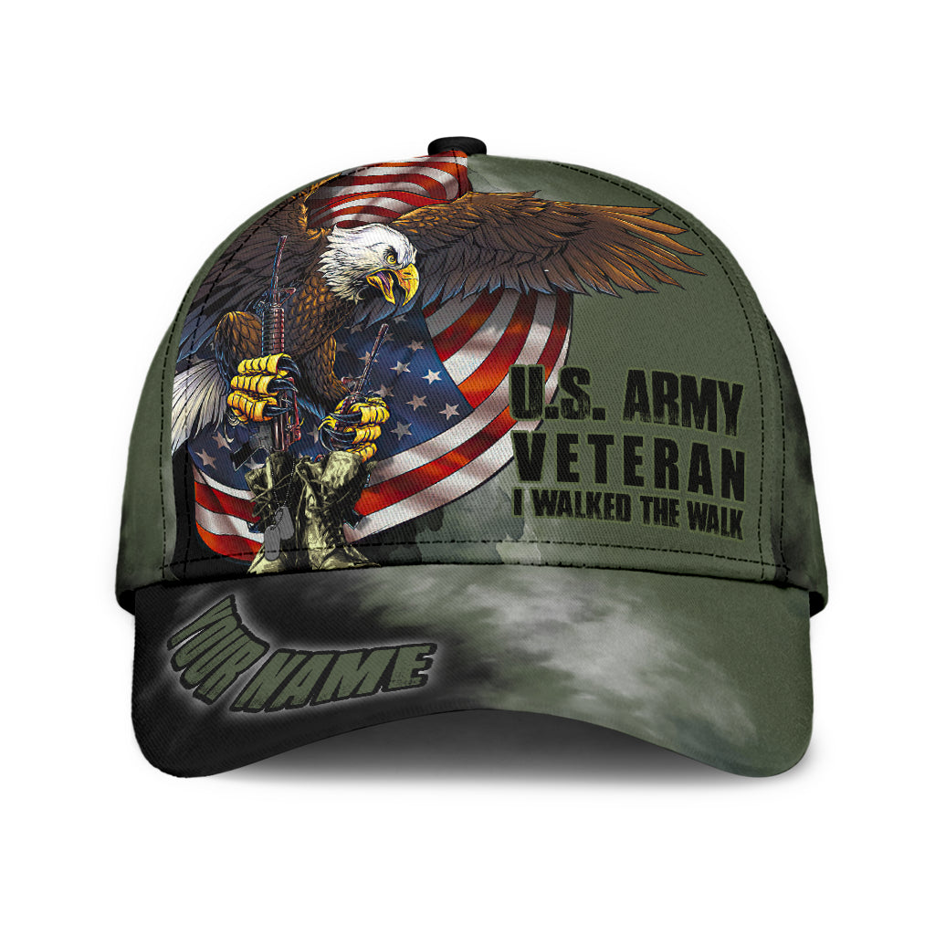 US Army Veteran American Flag Eagle Personalized Name Classic Cap