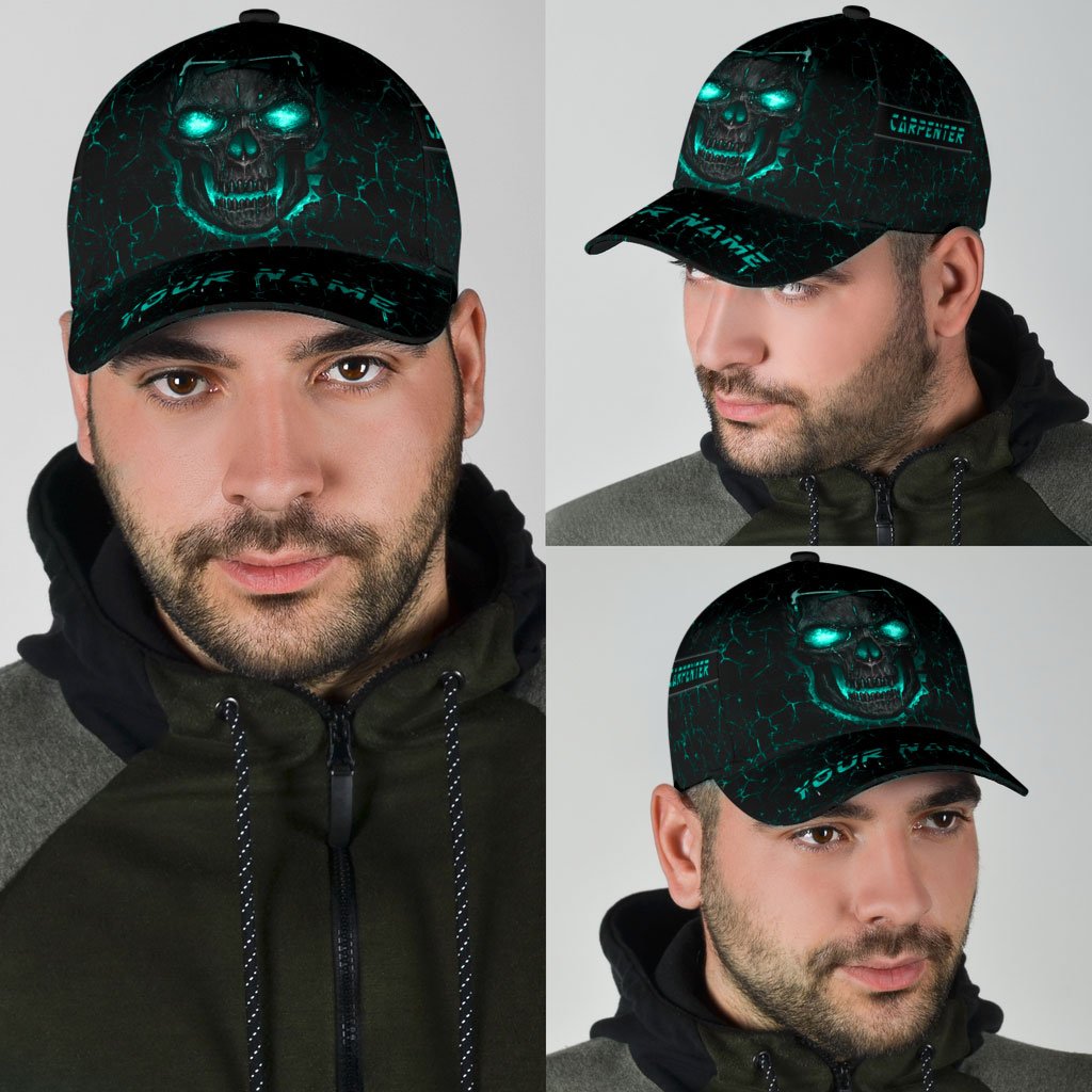 Tmarctee Carpenter Customized Name 3D All Over Printed Classic Cap Blue Skull