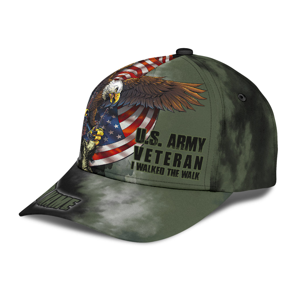 US Army Veteran American Flag Eagle Personalized Name Classic Cap