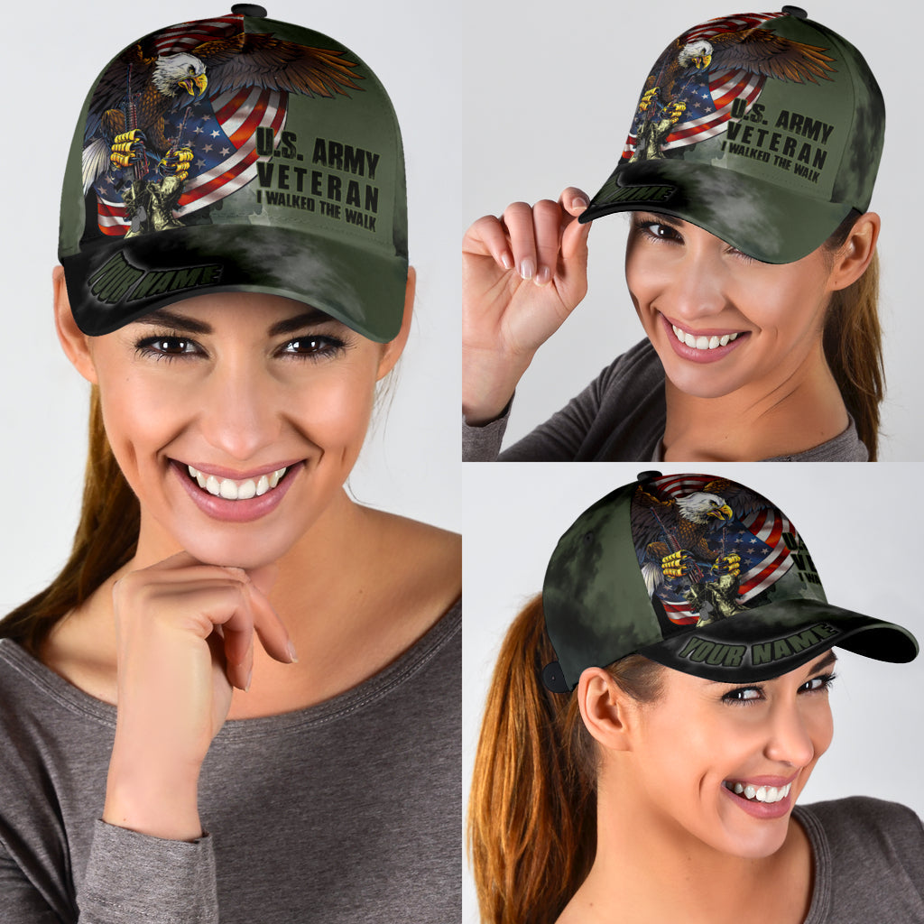 US Army Veteran American Flag Eagle Personalized Name Classic Cap