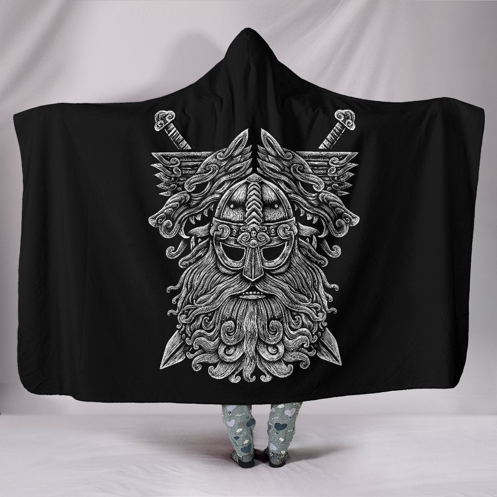 Viking Hooded Blanket Norse God Odin Wolfs Swords PL082 - Amaze Style™-HOODED BLANKETS (P)
