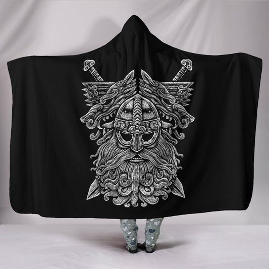 Viking Hooded Blanket Norse God Odin Wolfs Swords PL082 - Amaze Style™-HOODED BLANKETS (P)