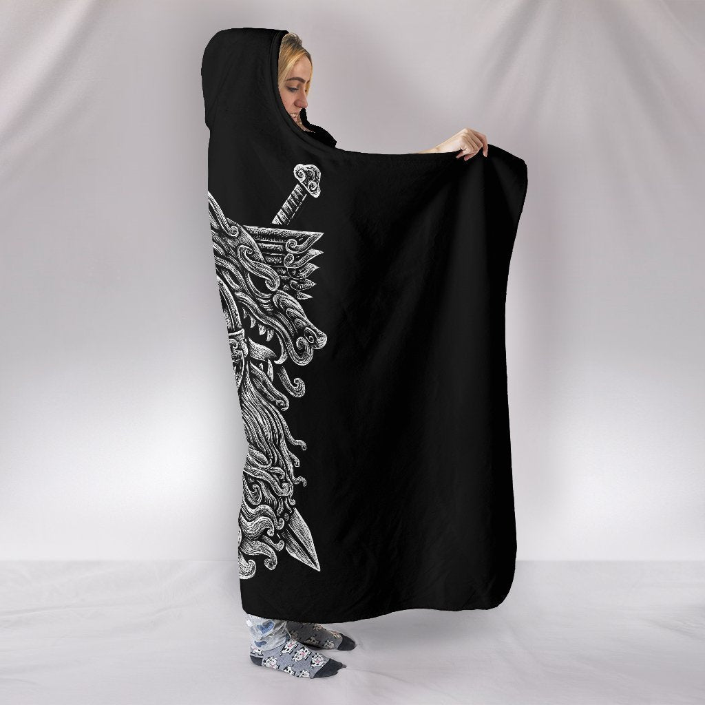 Viking Hooded Blanket Norse God Odin Wolfs Swords PL082 - Amaze Style™-HOODED BLANKETS (P)