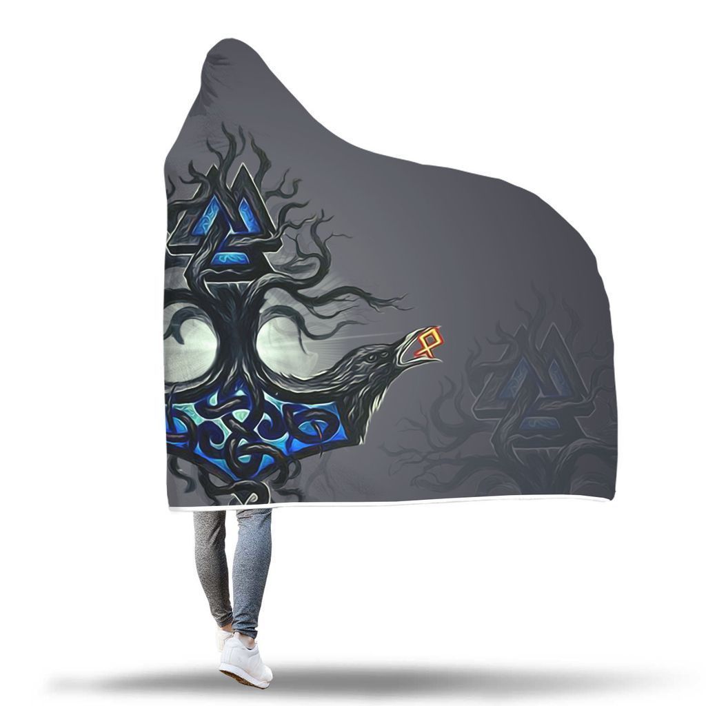 Viking Hooded Blanket - Viking Raven Hooded Blanket PL090 - Amaze Style™-HOODED BLANKETS (P)