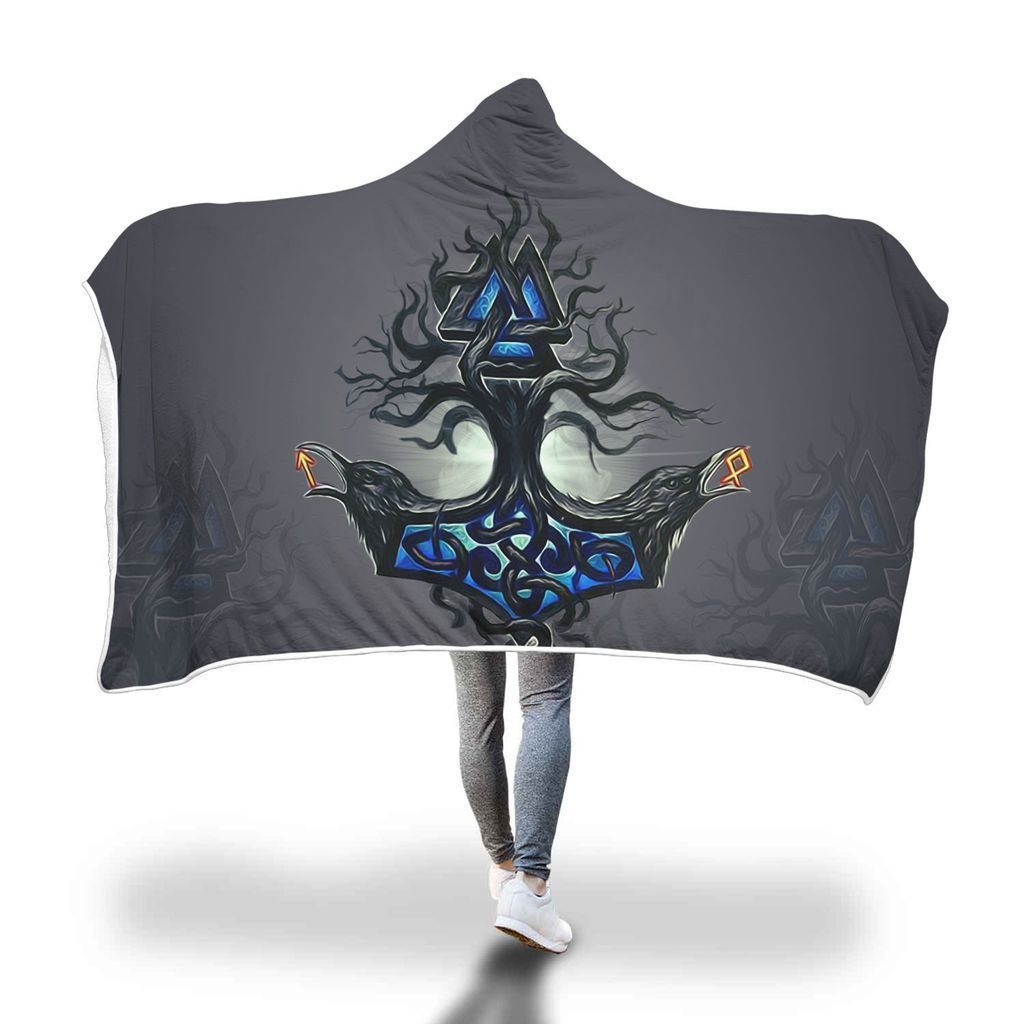 Viking Hooded Blanket - Viking Raven Hooded Blanket PL090 - Amaze Style™-HOODED BLANKETS (P)