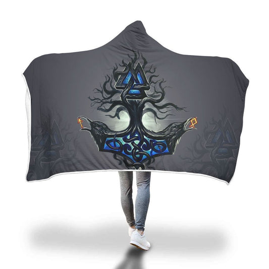Viking Hooded Blanket - Viking Raven Hooded Blanket PL090 - Amaze Style™-HOODED BLANKETS (P)