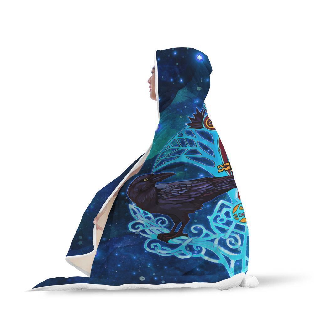 Viking Hooded Blanket - Viking Crow And Key Hooded Blanket PL093 - Amaze Style™-HOODED BLANKETS (P)