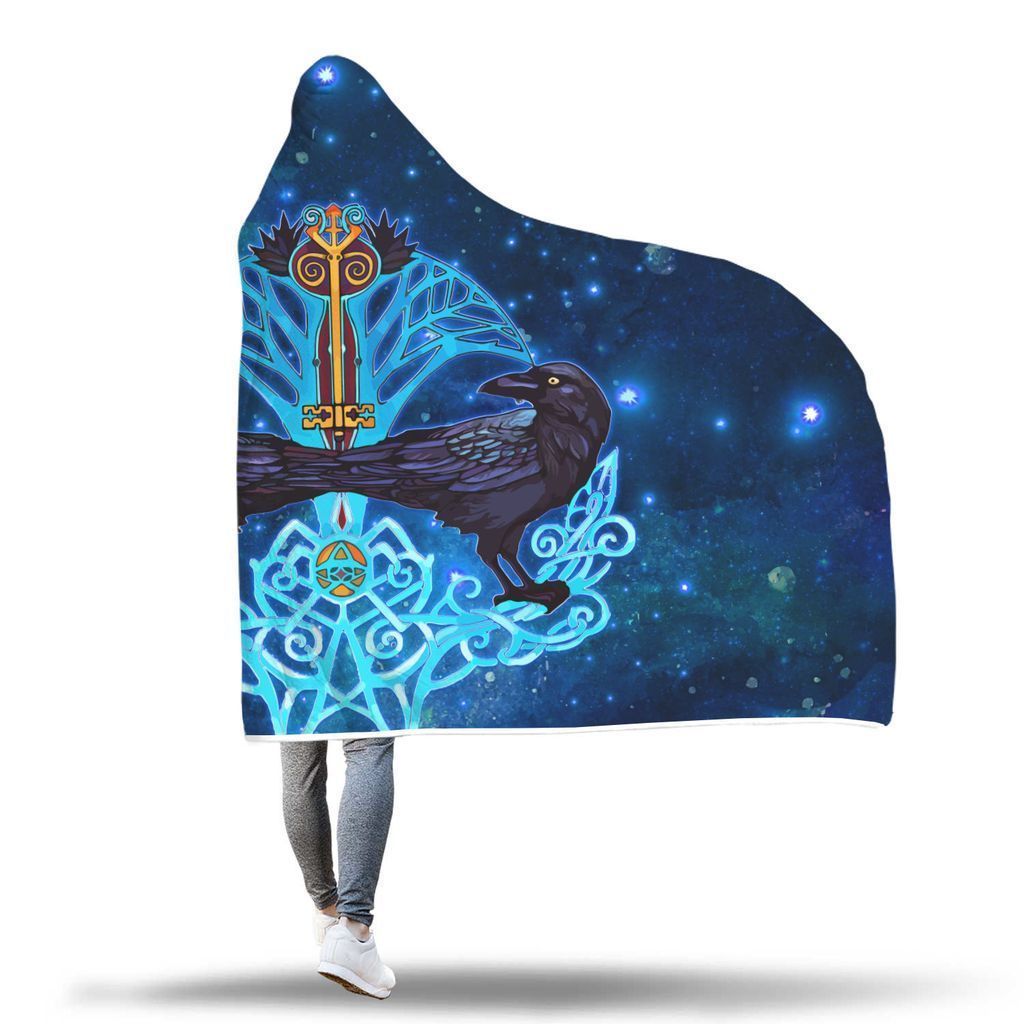 Viking Hooded Blanket - Viking Crow And Key Hooded Blanket PL093 - Amaze Style™-HOODED BLANKETS (P)