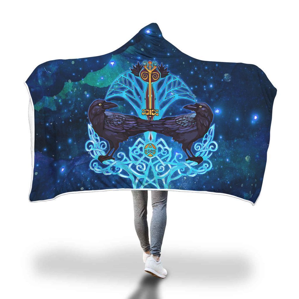 Viking Hooded Blanket - Viking Crow And Key Hooded Blanket PL093 - Amaze Style™-HOODED BLANKETS (P)