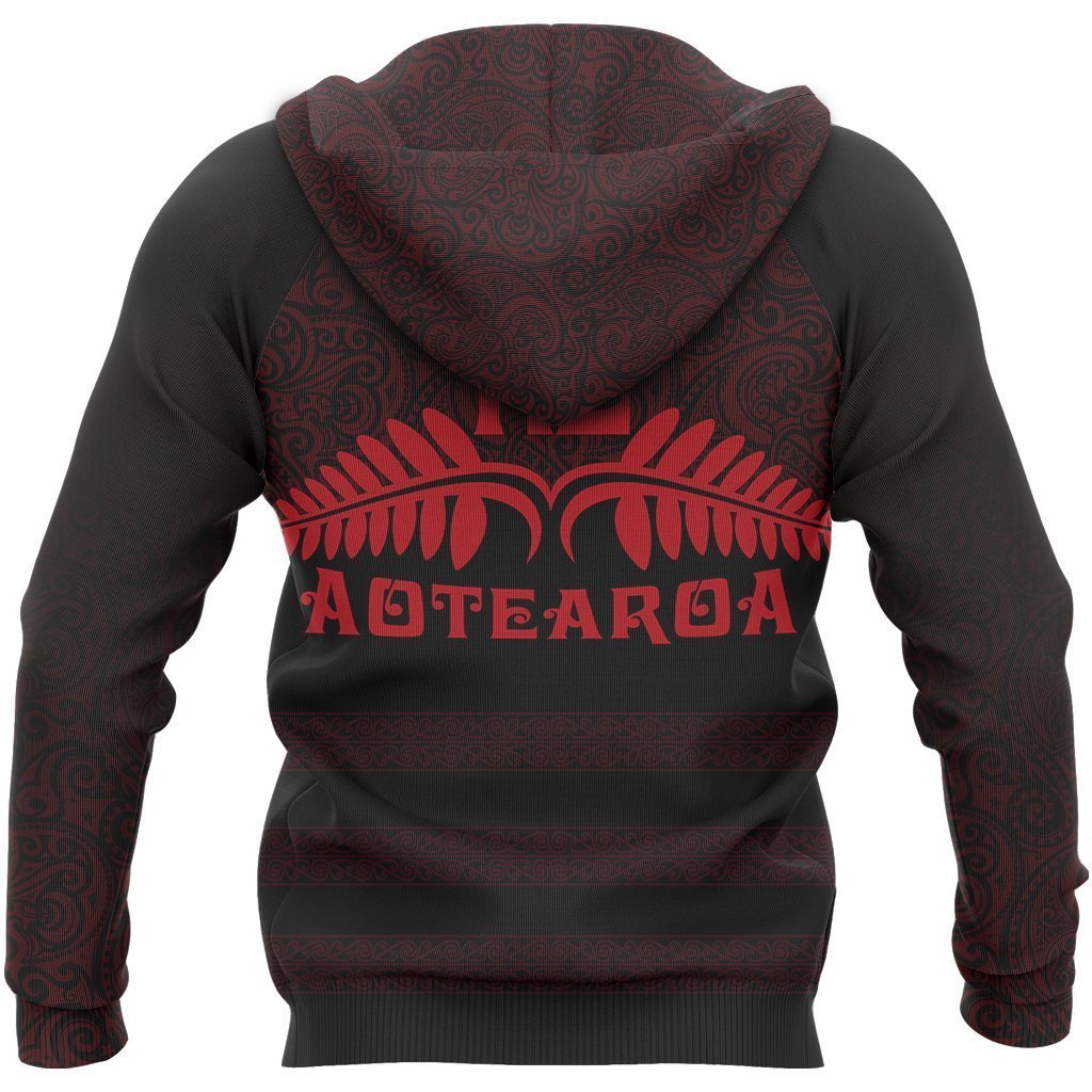 Aotearoa New Zealand Silver Fern Maori Hoodie Red PL138 - Amaze Style™-Apparel