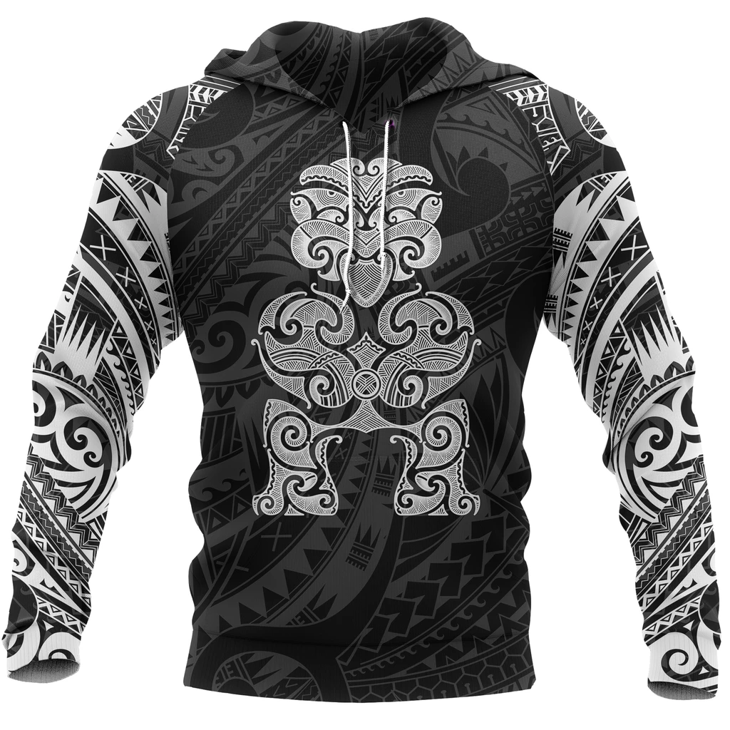 Tiki Maori Tattoo All Over Hoodie White PL210 - Amaze Style™-Apparel