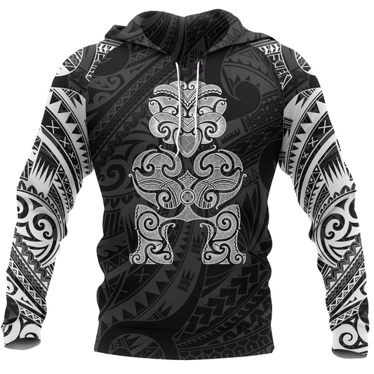Tiki Maori Tattoo All Over Hoodie White PL210 - Amaze Style™-Apparel