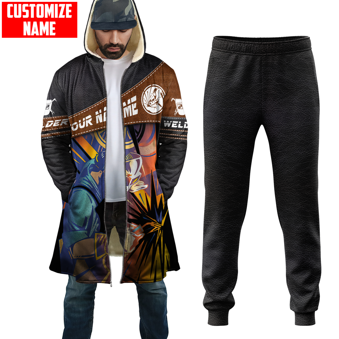 Tmarc Tee Personalized Welder 3D Printed Combo Zip Cloak & Sweatpant Welding For Winter