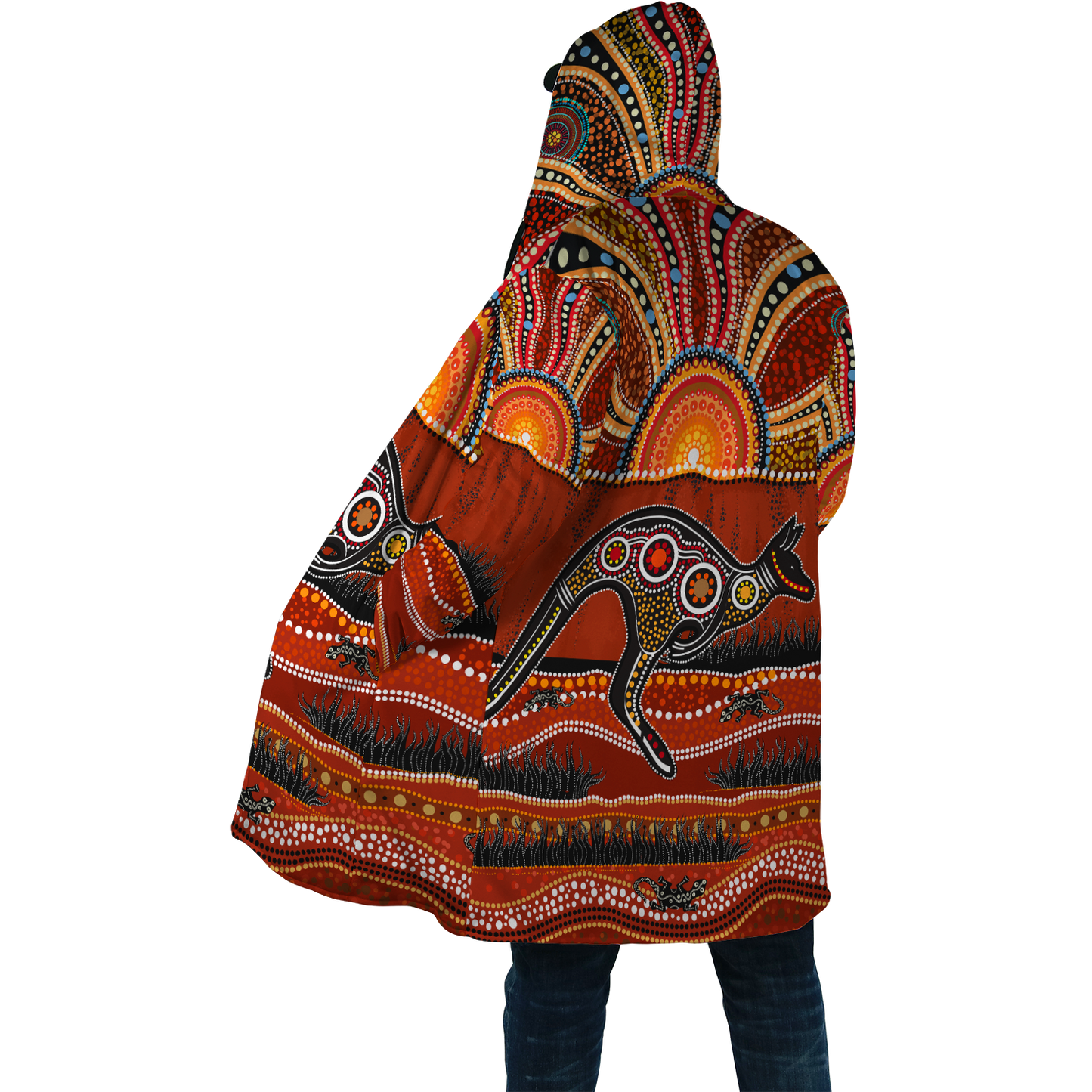 Aboriginal Kangaroo running Lizard Art Cloak for men and women