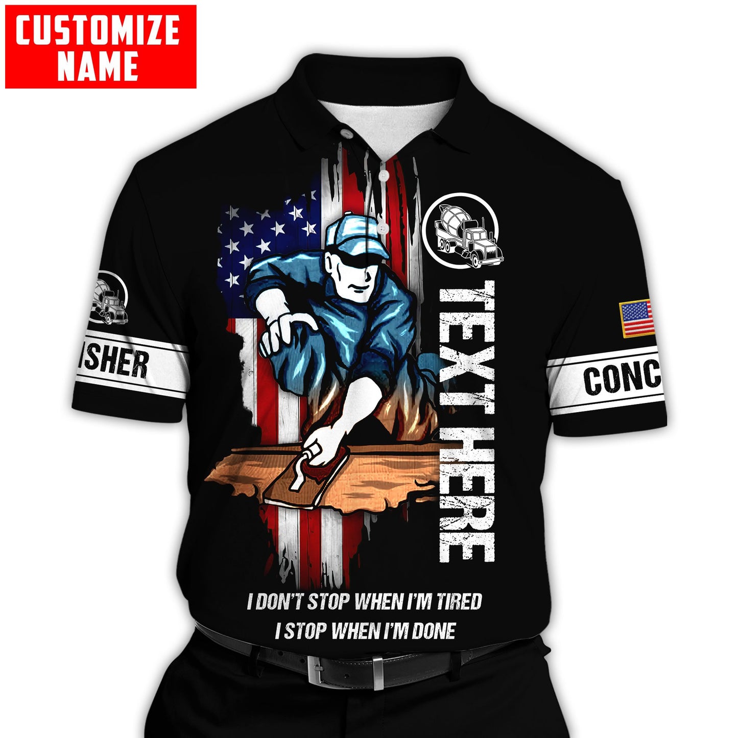 US Concrete Finisher Custom name 3D printed shirts